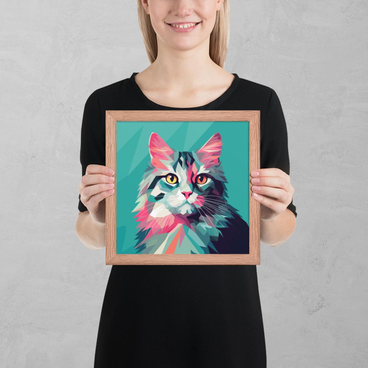 Green and Pink Cat Framed Poster