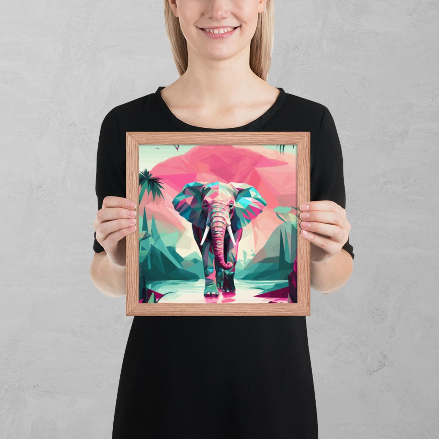 Green and Pink Elephant Framed Poster