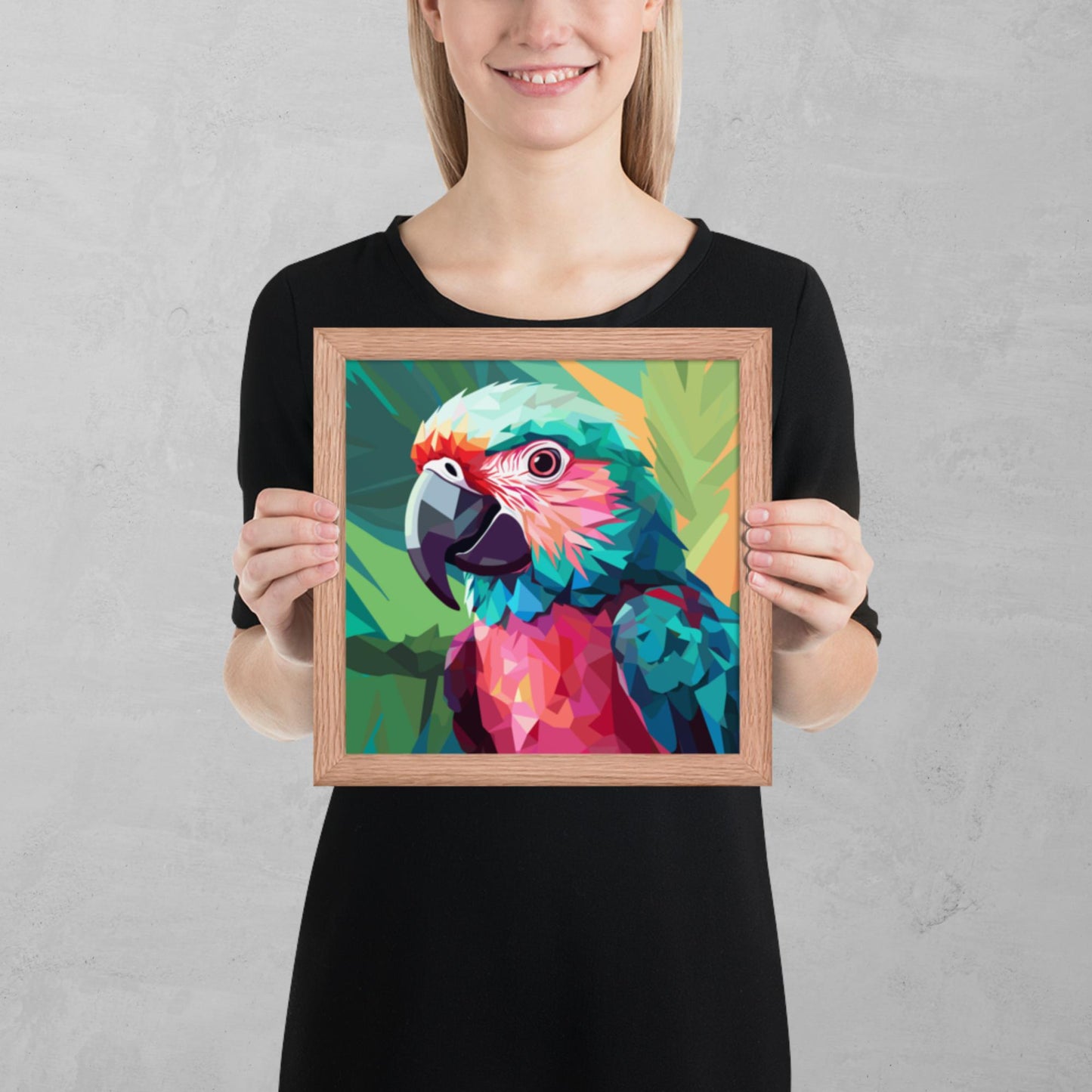 Green and Pink Parrot Framed Poster