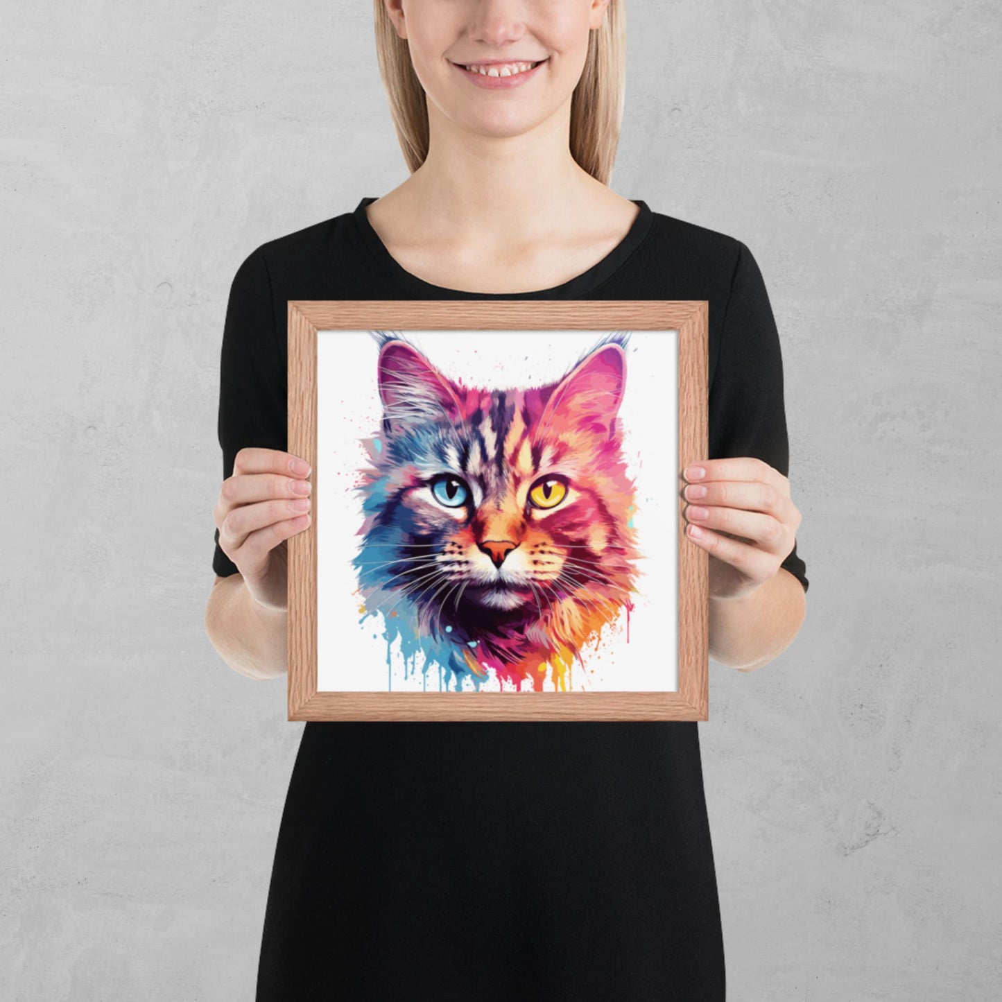 Rainbow Paint Cat Framed Poster