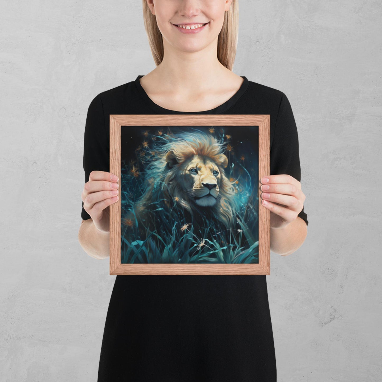 Dark Turquoise Lion Framed Poster