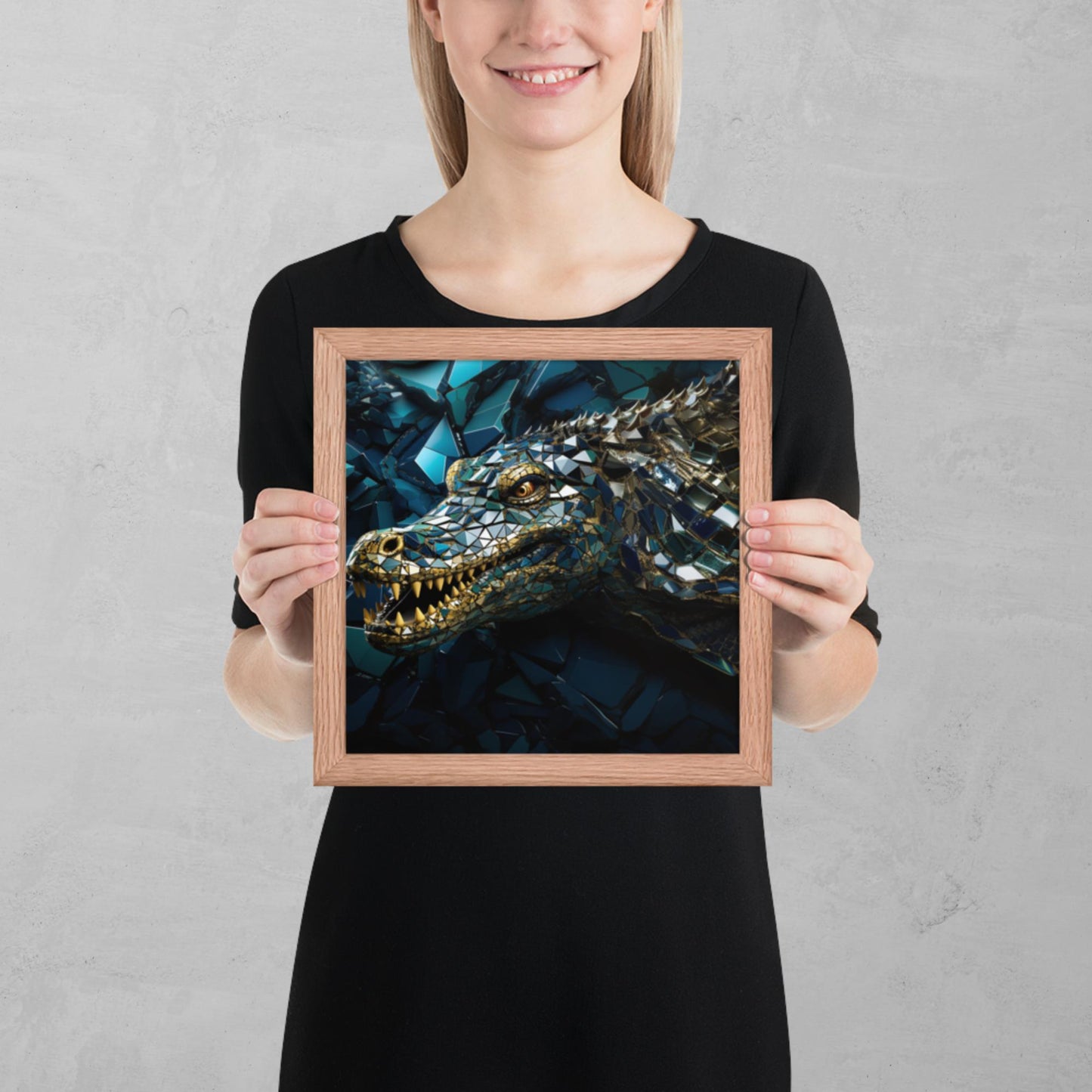 Blue Gold Crocodile Framed Poster