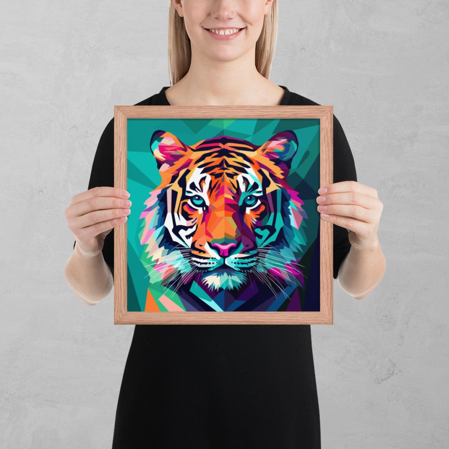 Green and Pink Tiger Framed Poster