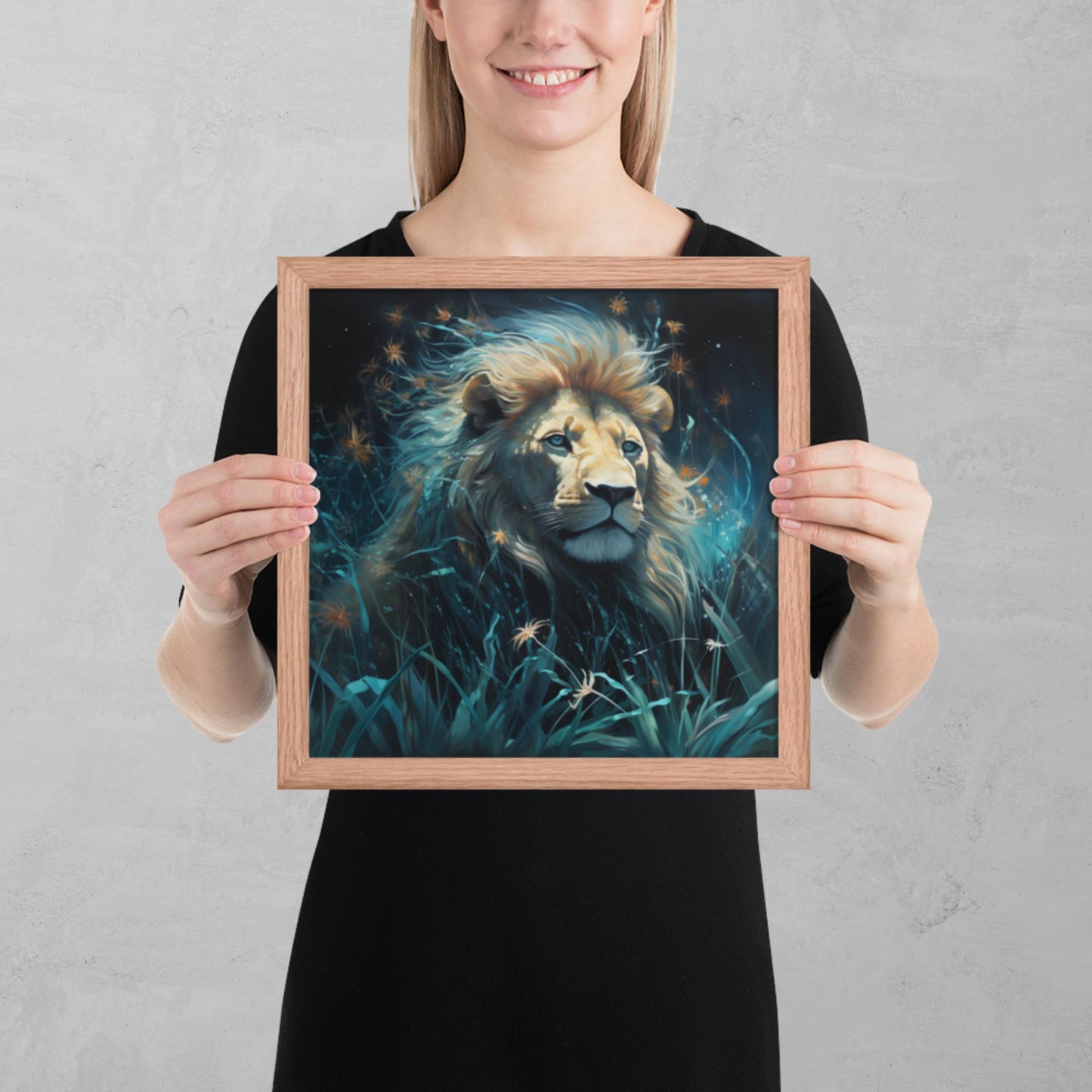 Dark Turquoise Lion Framed Poster