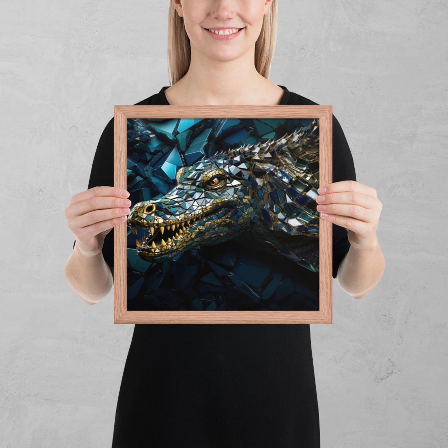 Blue Gold Crocodile Framed Poster