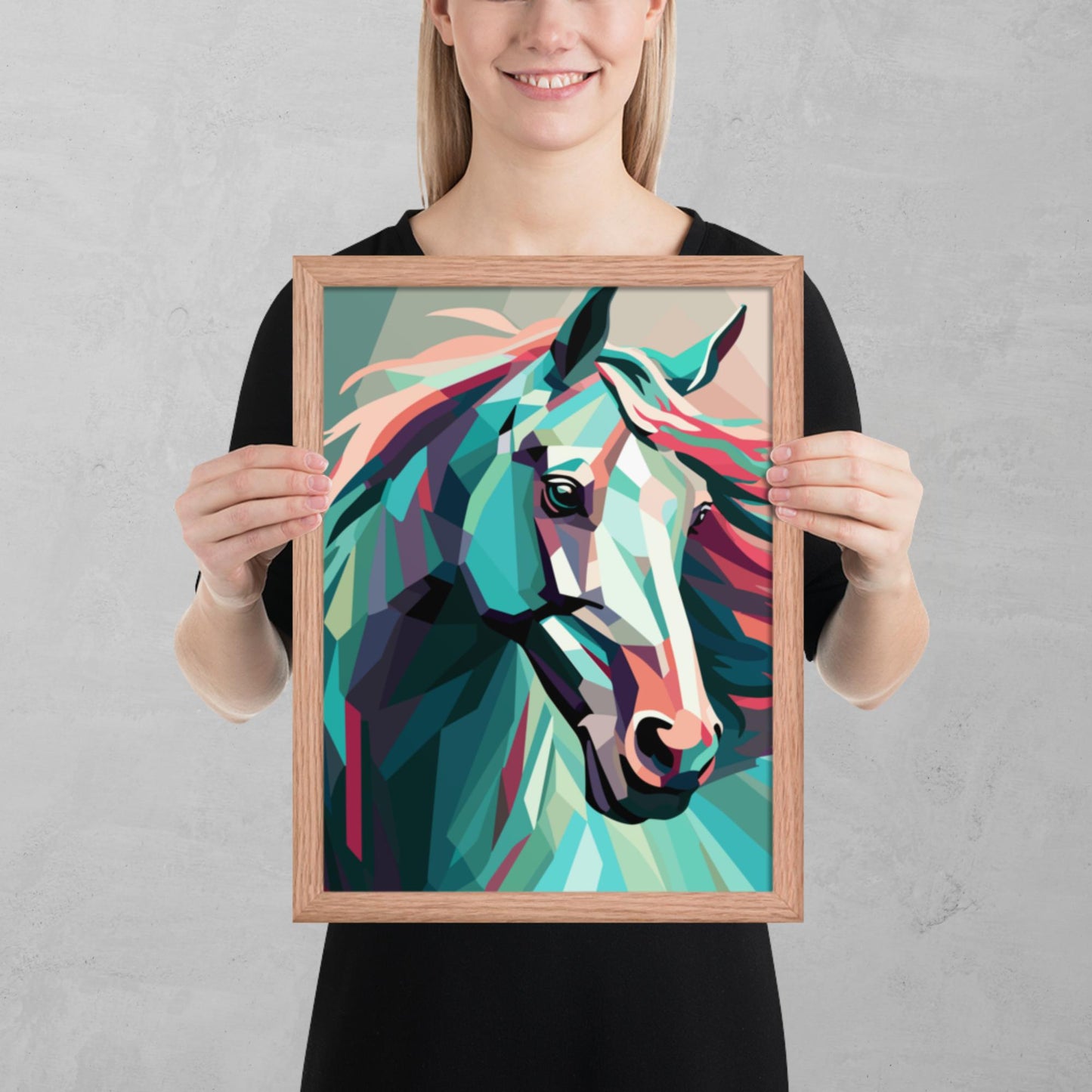 Green and Pink Horse Framed Poster