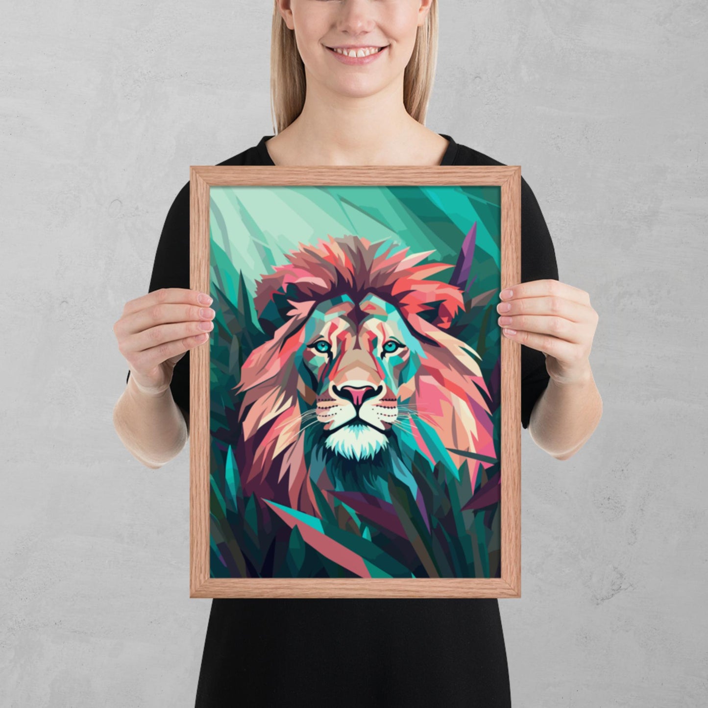 Green and Pink Lion Framed Poster