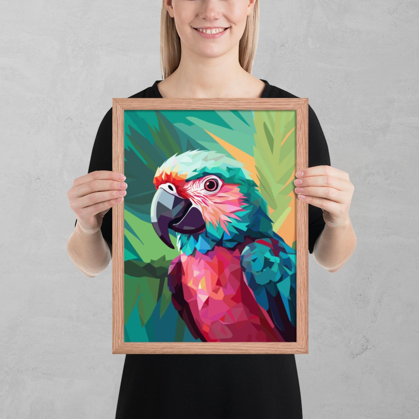 Green and Pink Parrot Framed Poster