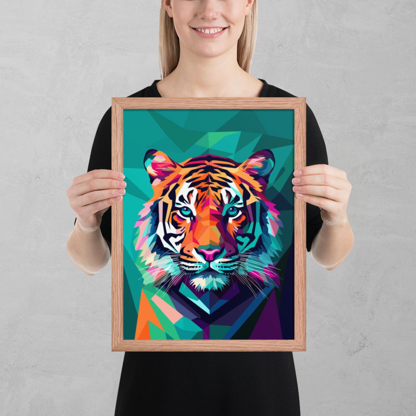 Green and Pink Tiger Framed Poster