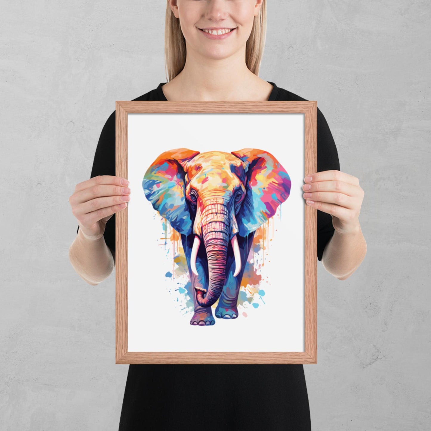 Rainbow Paint Elephant Framed Poster