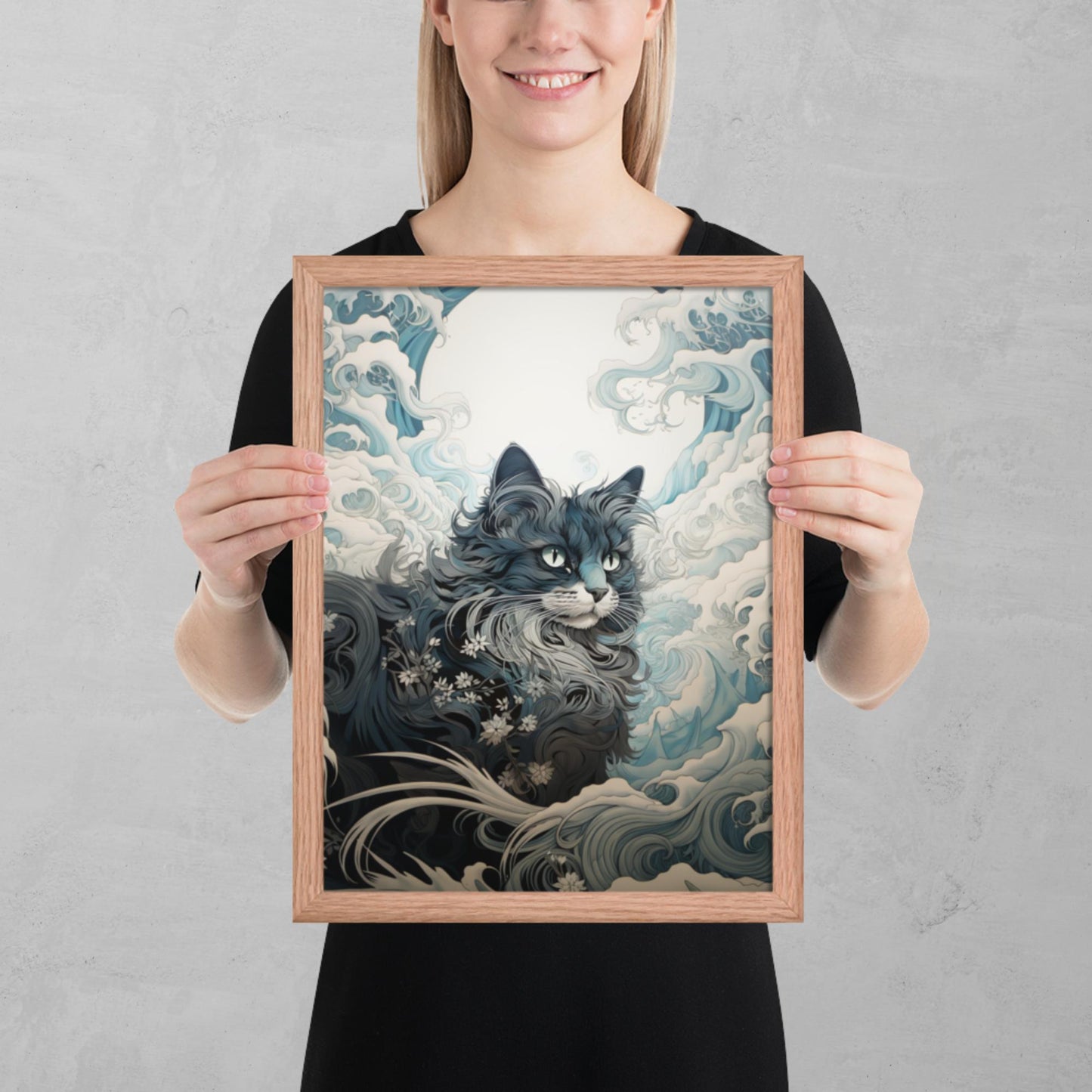 Ukiyo-e Cat Framed Poster