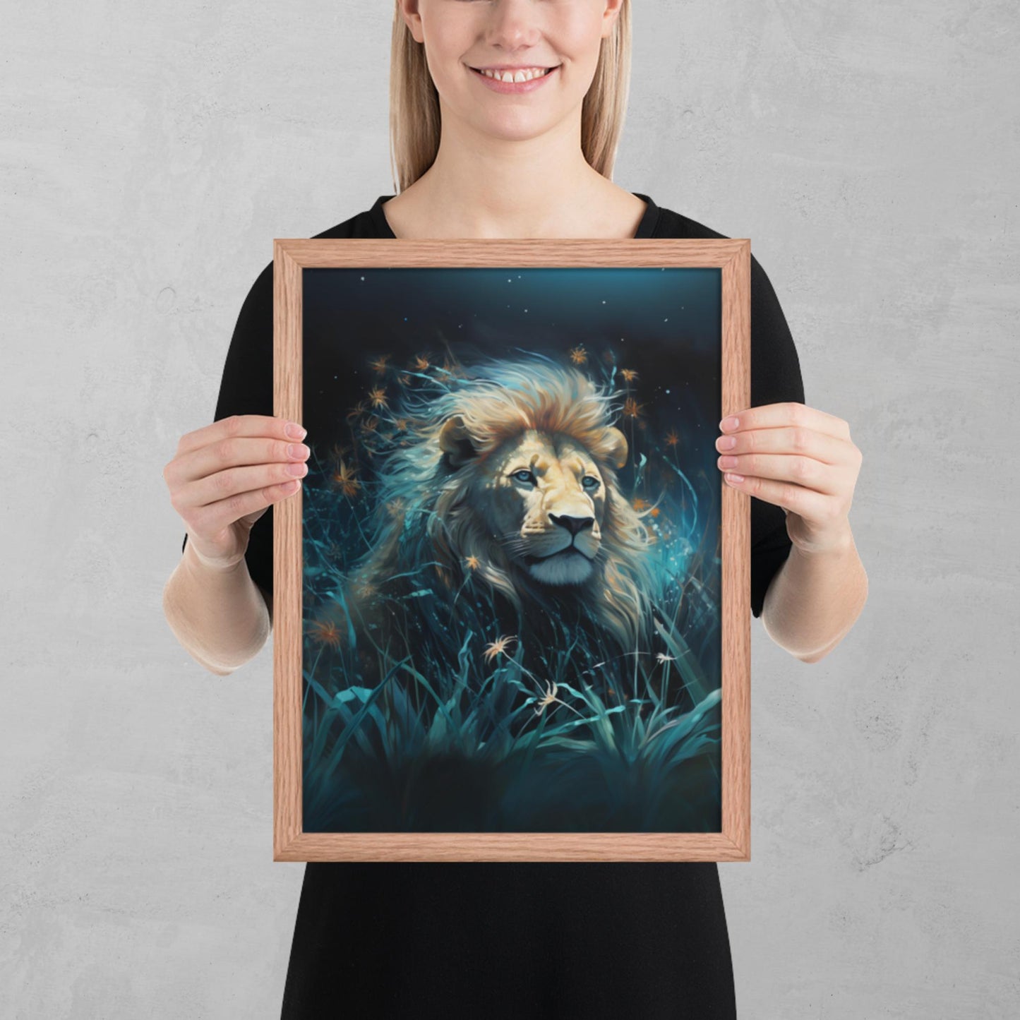 Dark Turquoise Lion Framed Poster