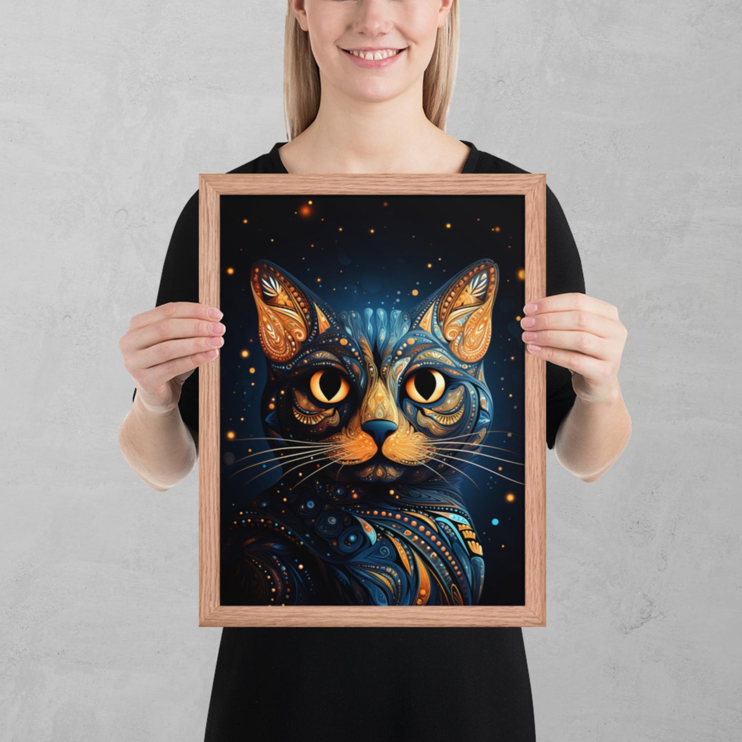 Dot Art Cat Framed Poster