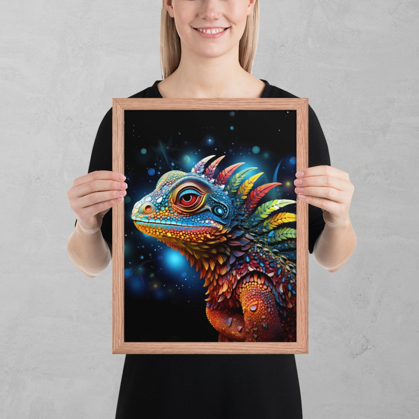 Dot Art Iguana Framed Poster