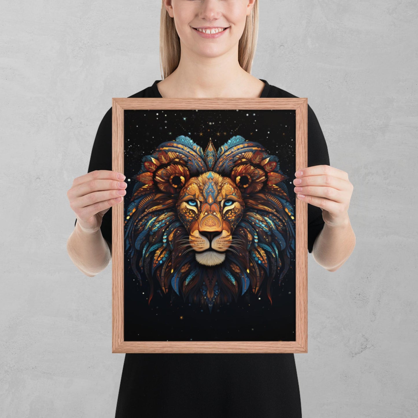 Dot Art Lion Framed Poster