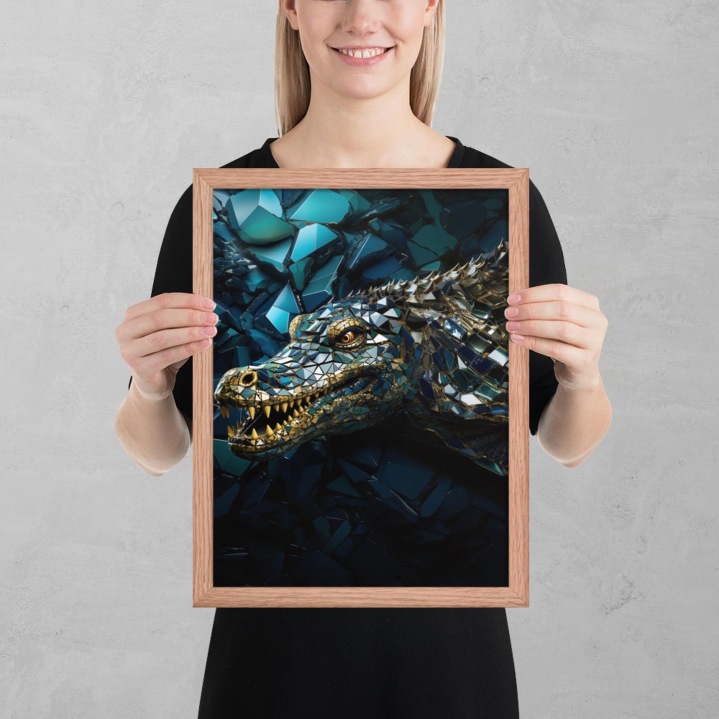 Blue Gold Crocodile Framed Poster