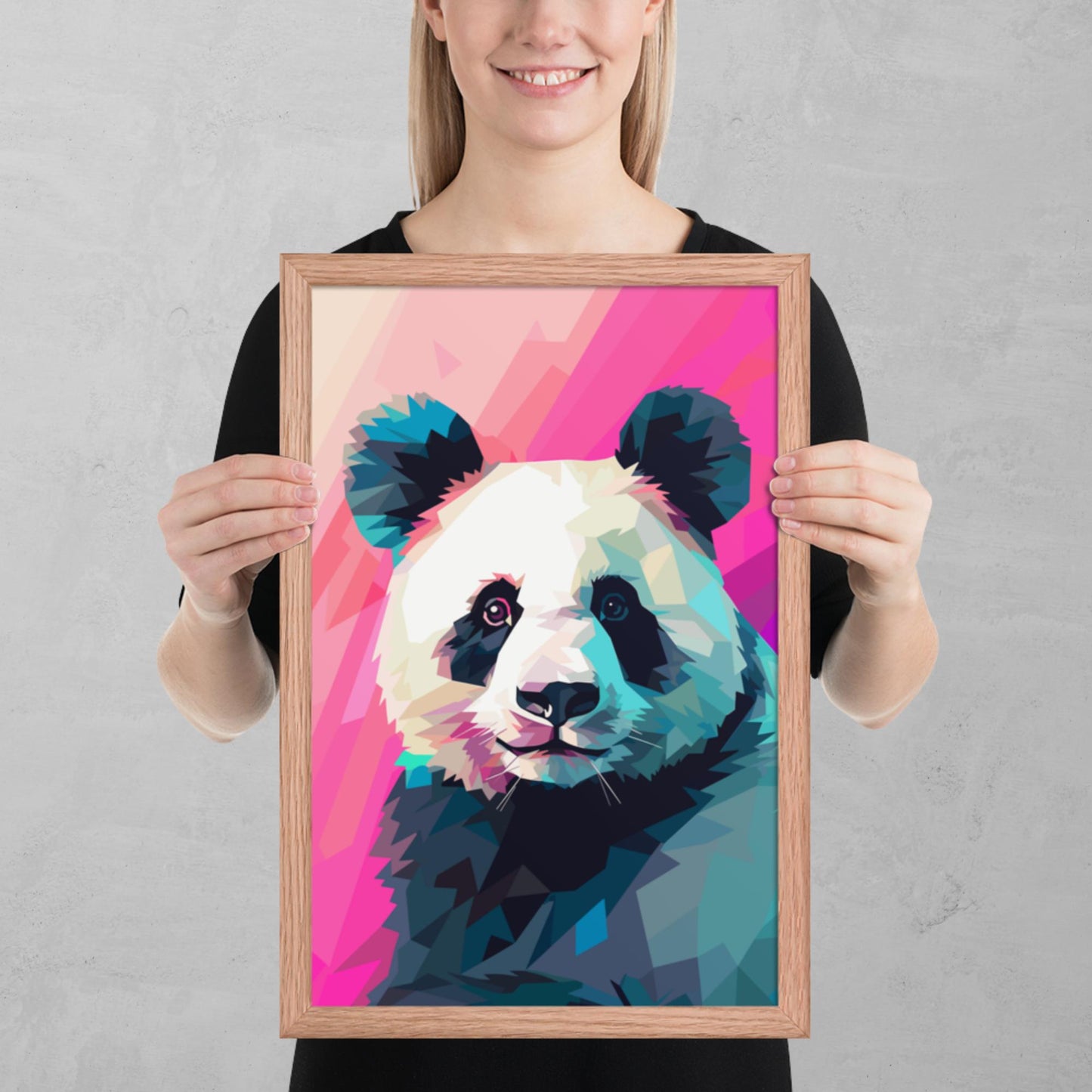 Green and Pink Panda Framed Poster