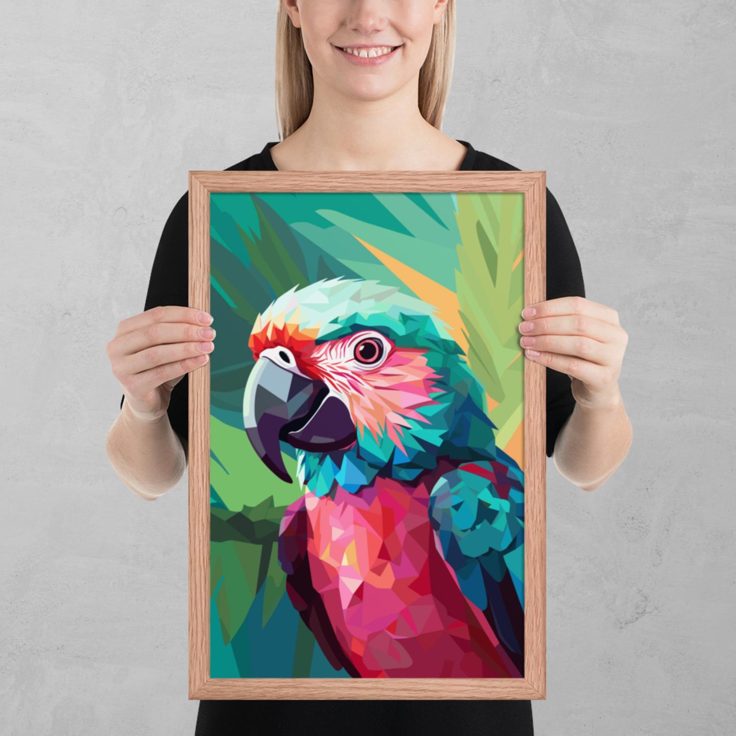 Green and Pink Parrot Framed Poster