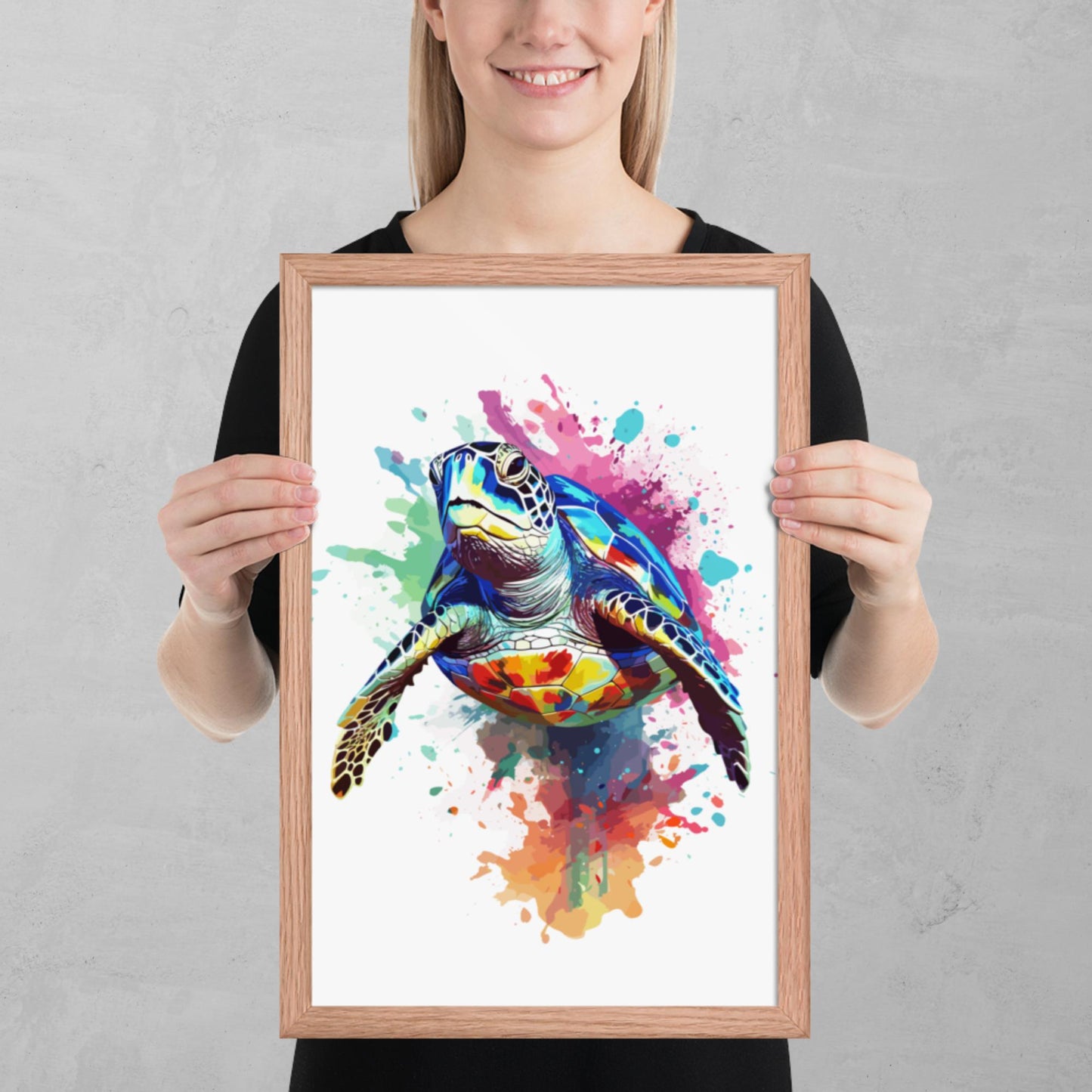 Rainbow Paint Turtle Framed Poster