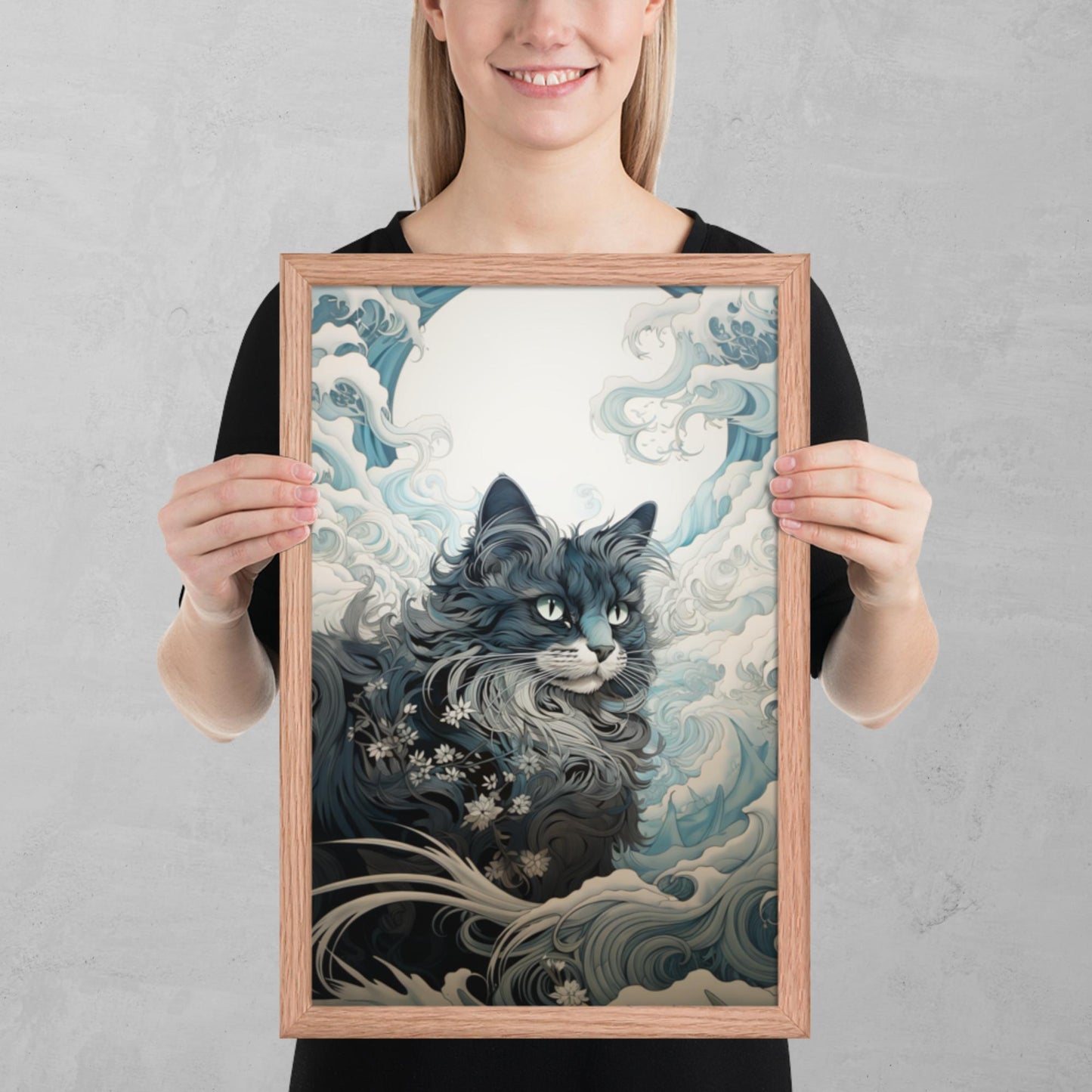 Ukiyo-e Cat Framed Poster