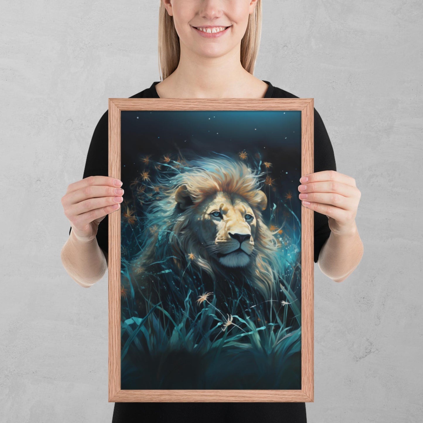 Dark Turquoise Lion Framed Poster