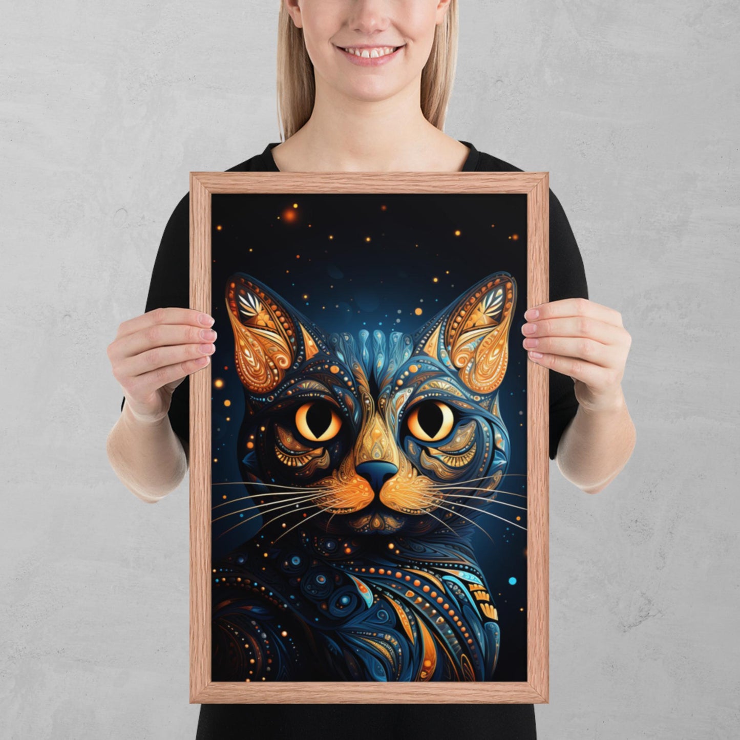 Dot Art Cat Framed Poster