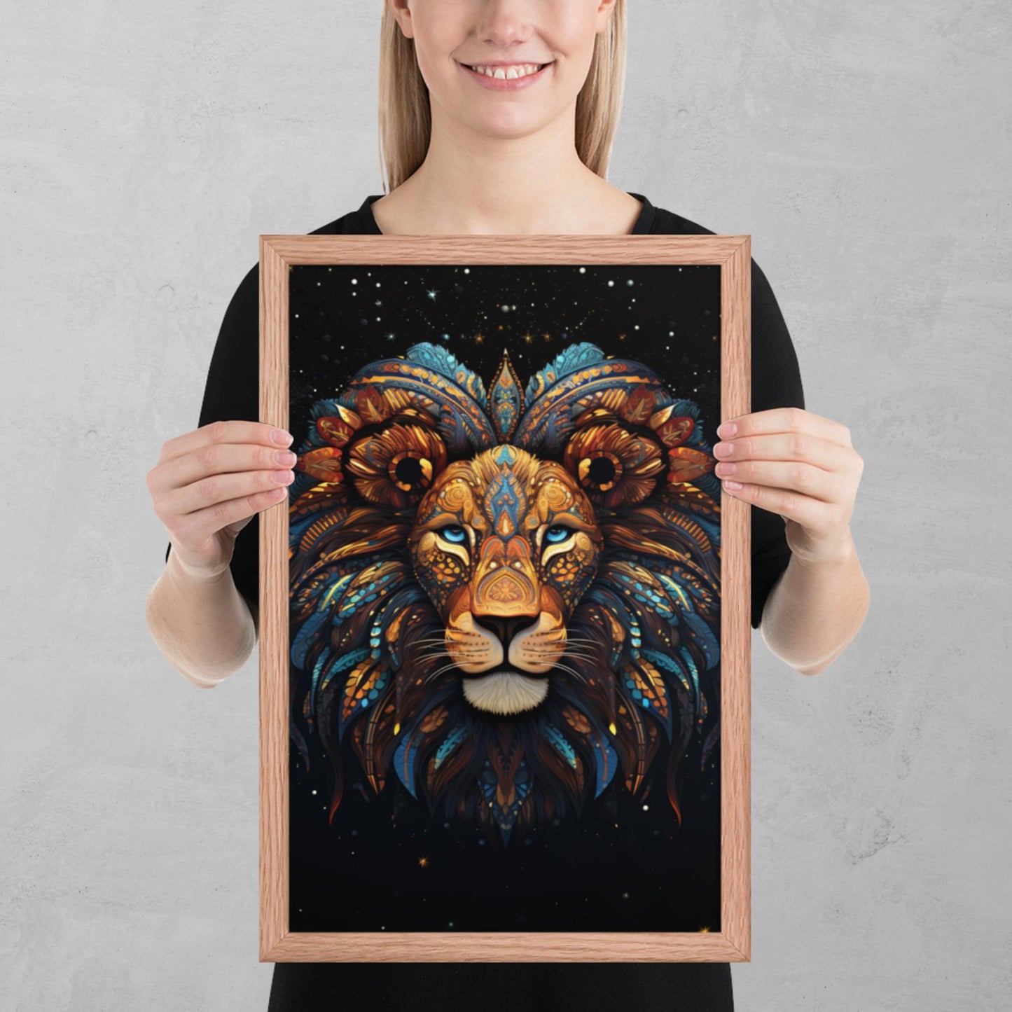 Dot Art Lion Framed Poster