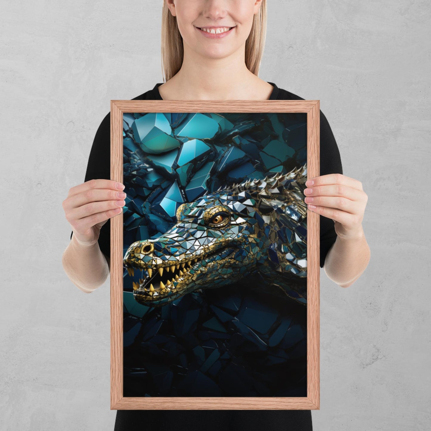 Blue Gold Crocodile Framed Poster