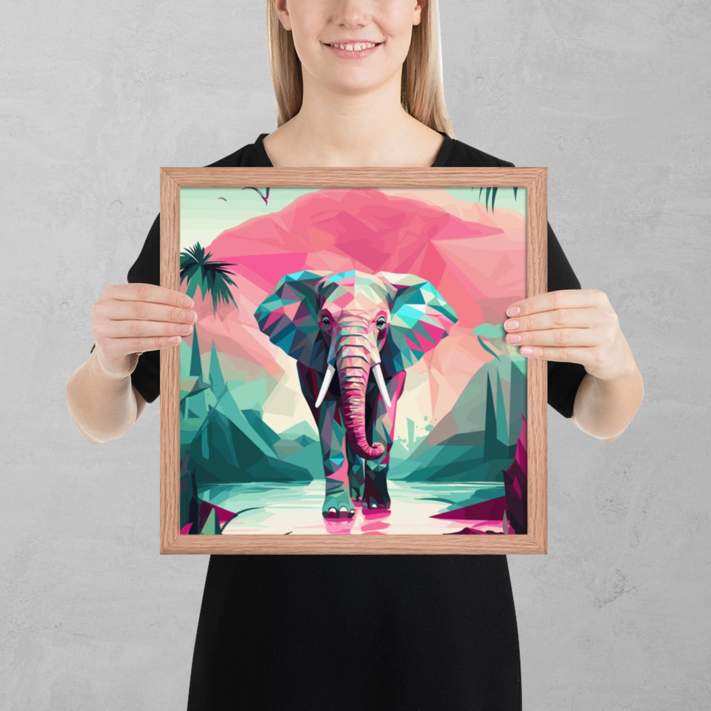 Green and Pink Elephant Framed Poster