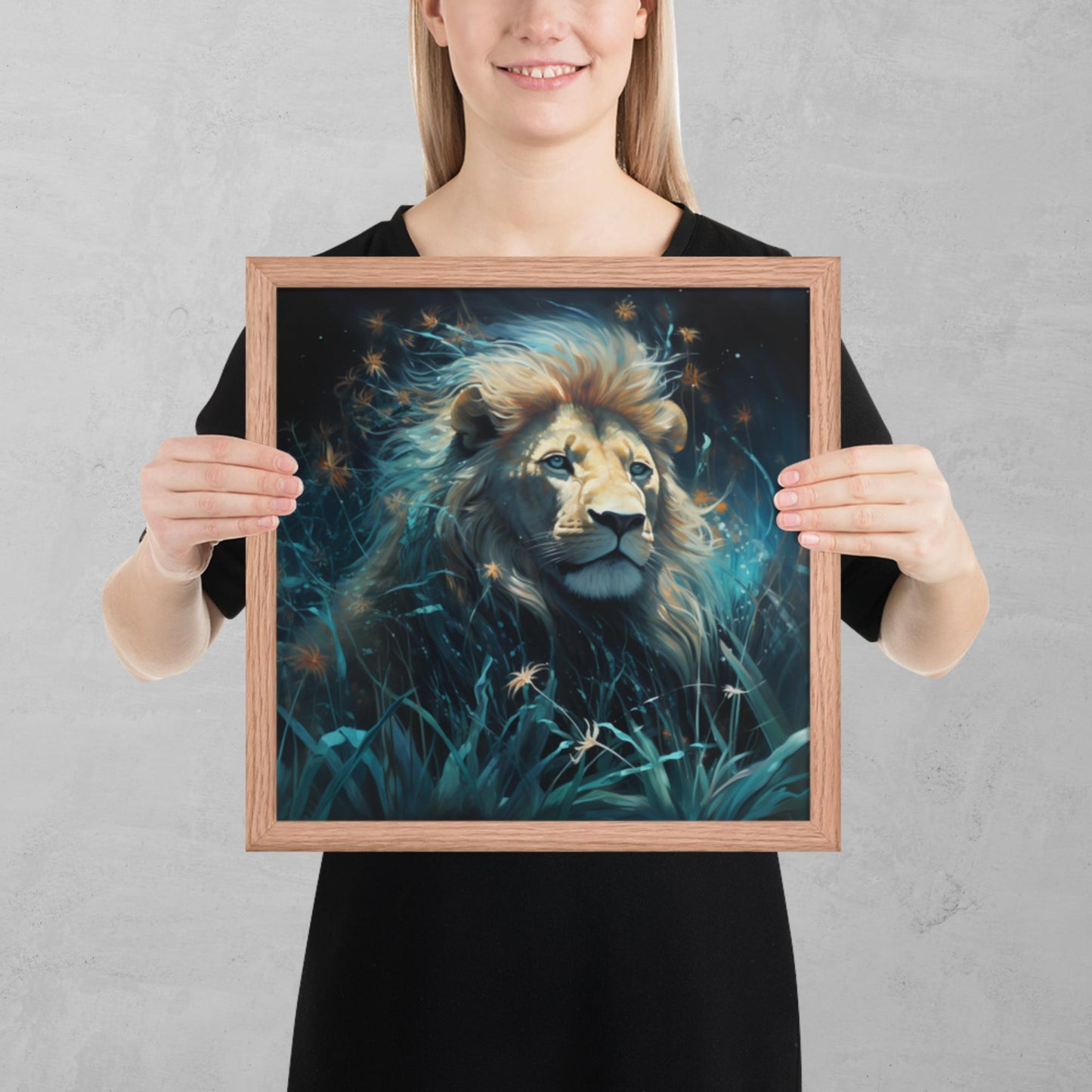 Dark Turquoise Lion Framed Poster