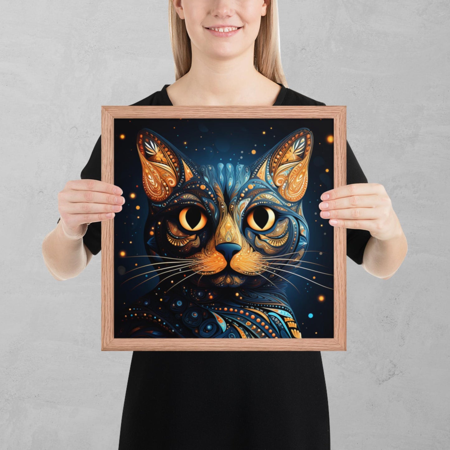 Dot Art Cat Framed Poster