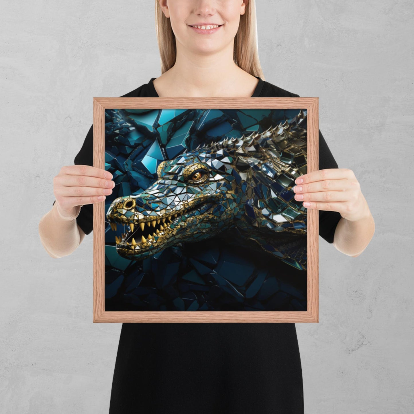 Blue Gold Crocodile Framed Poster