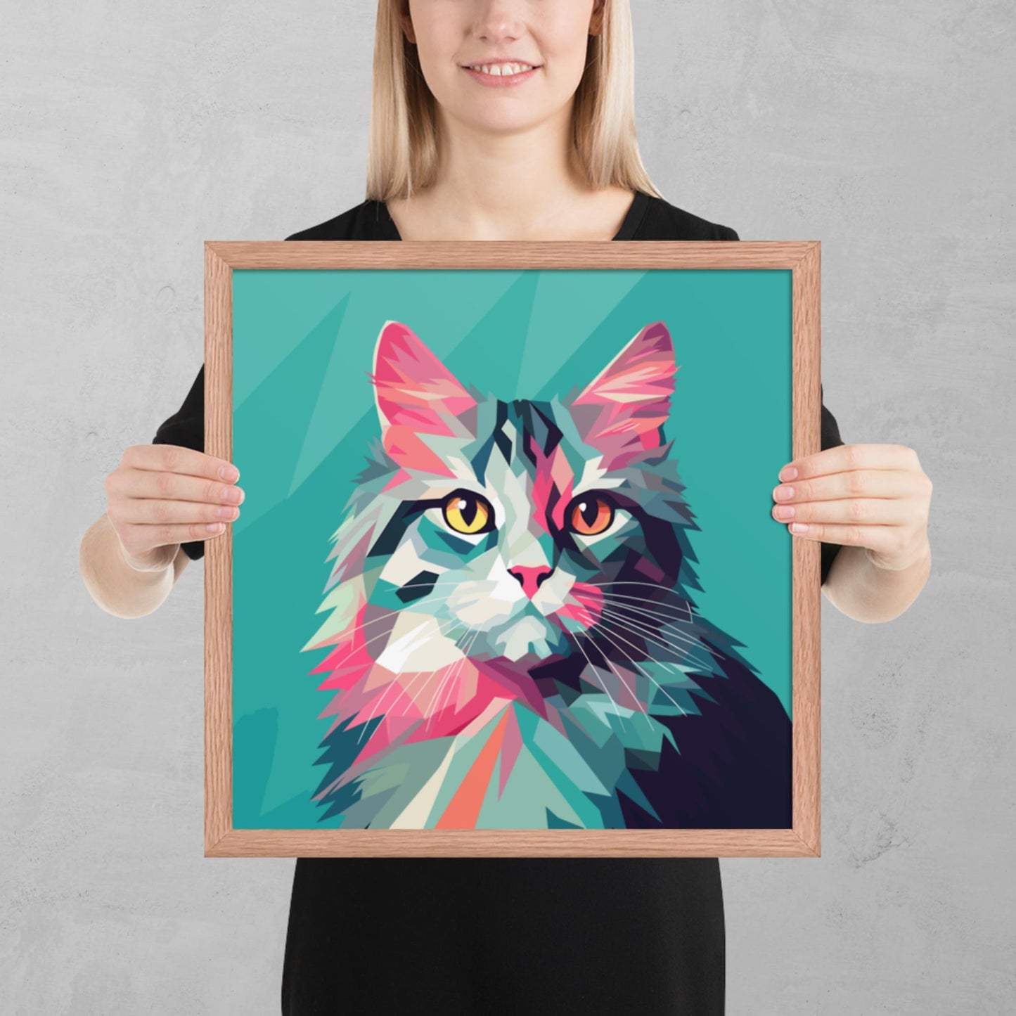 Green and Pink Cat Framed Poster