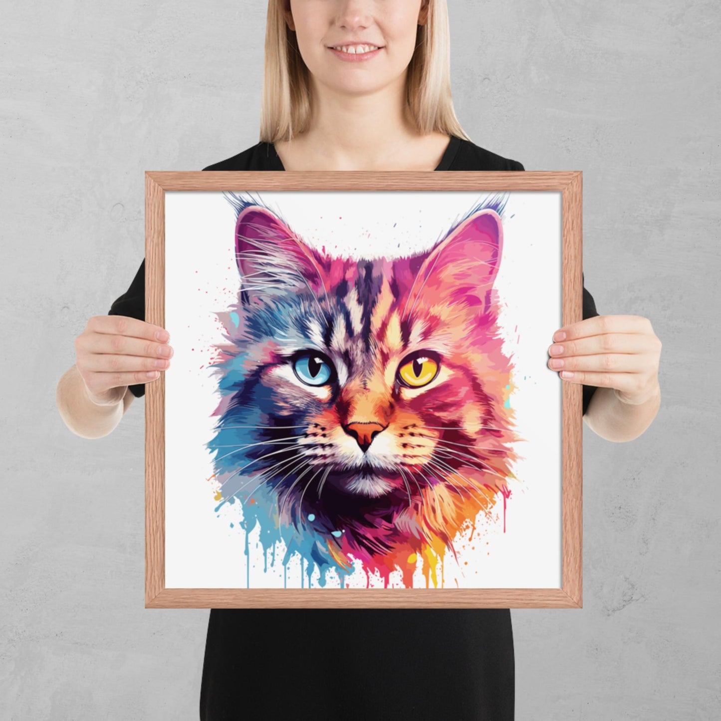 Rainbow Paint Cat Framed Poster