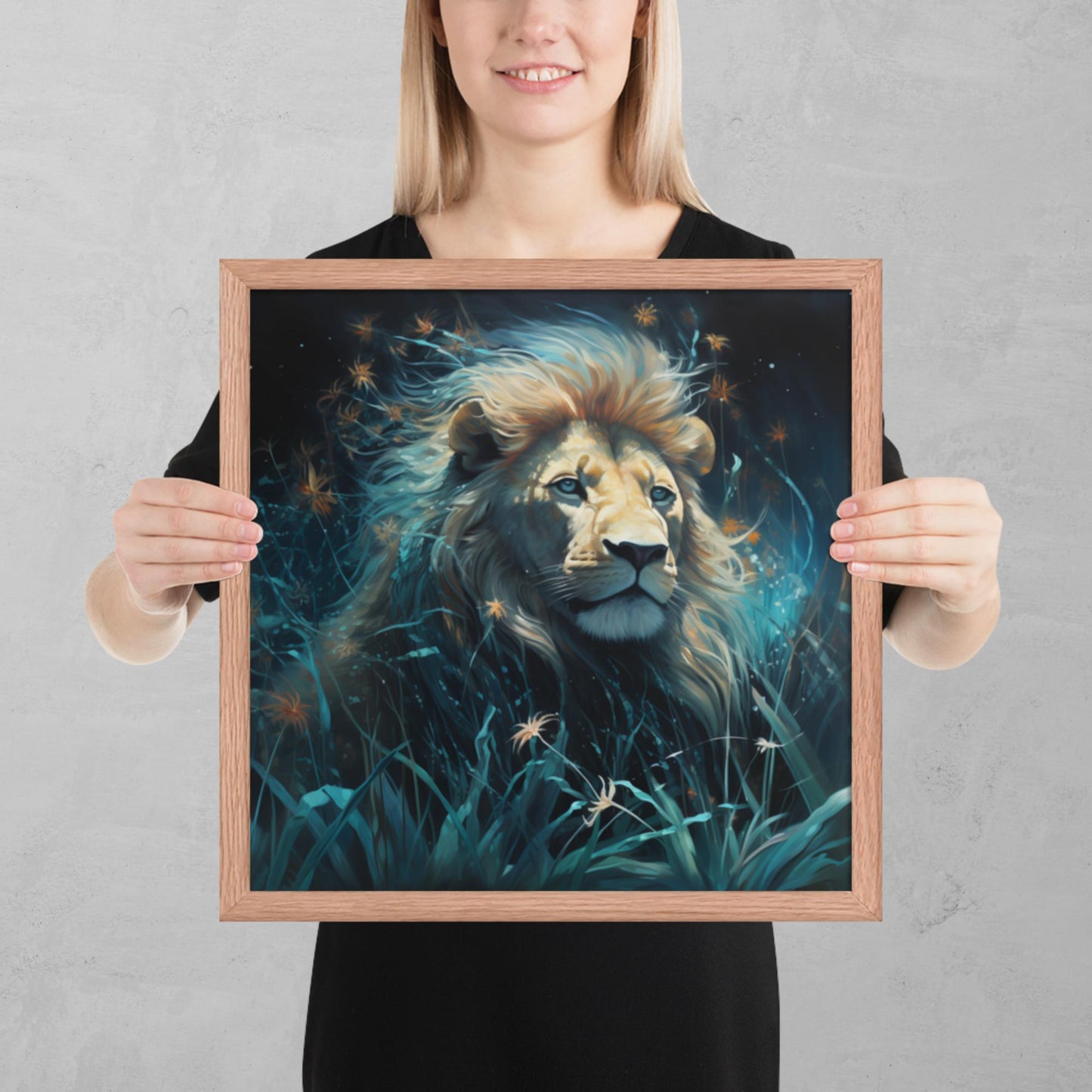 Dark Turquoise Lion Framed Poster