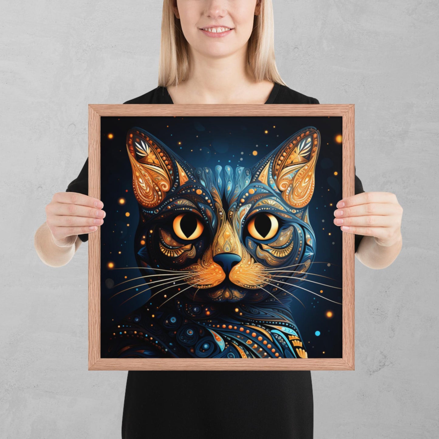 Dot Art Cat Framed Poster