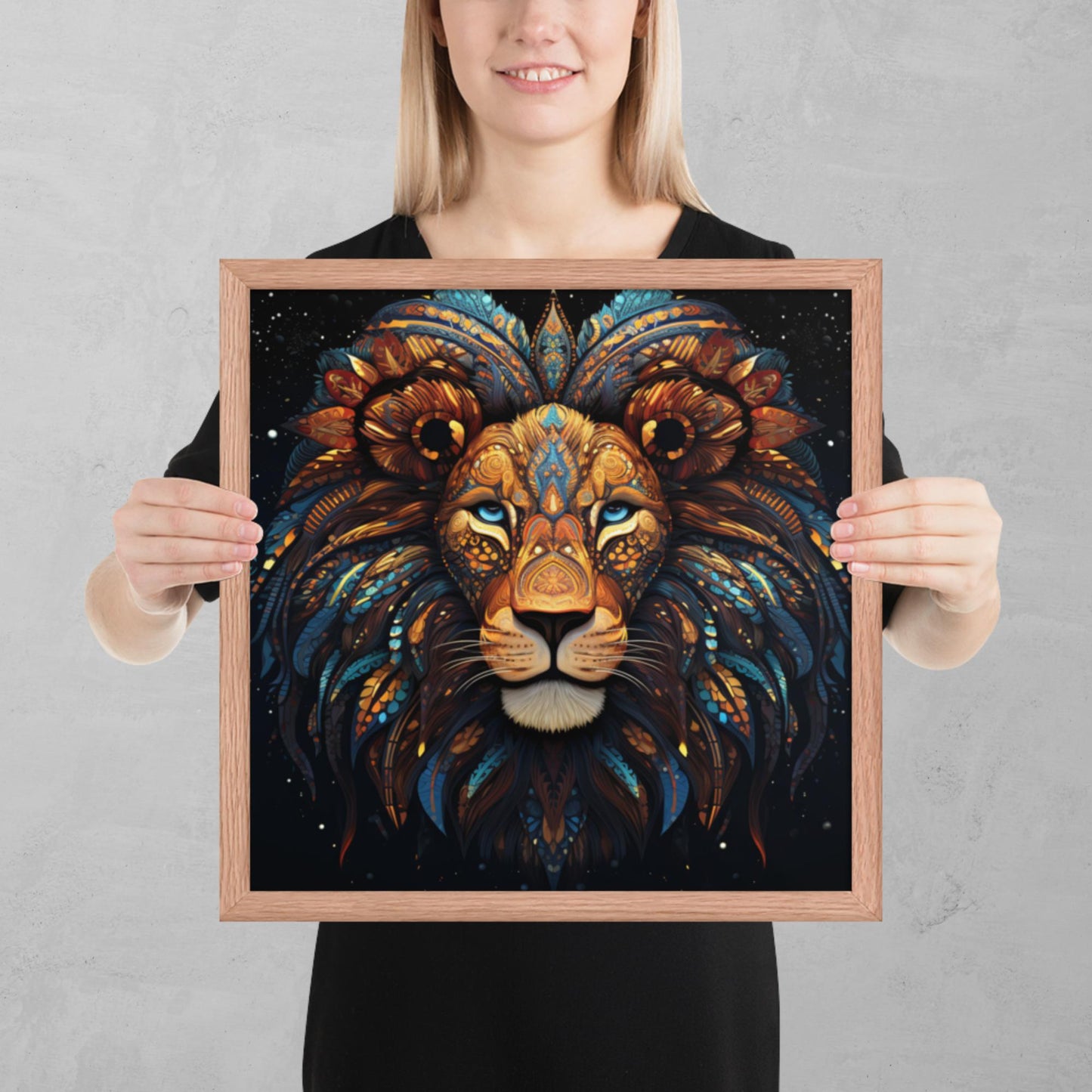 Dot Art Lion Framed Poster