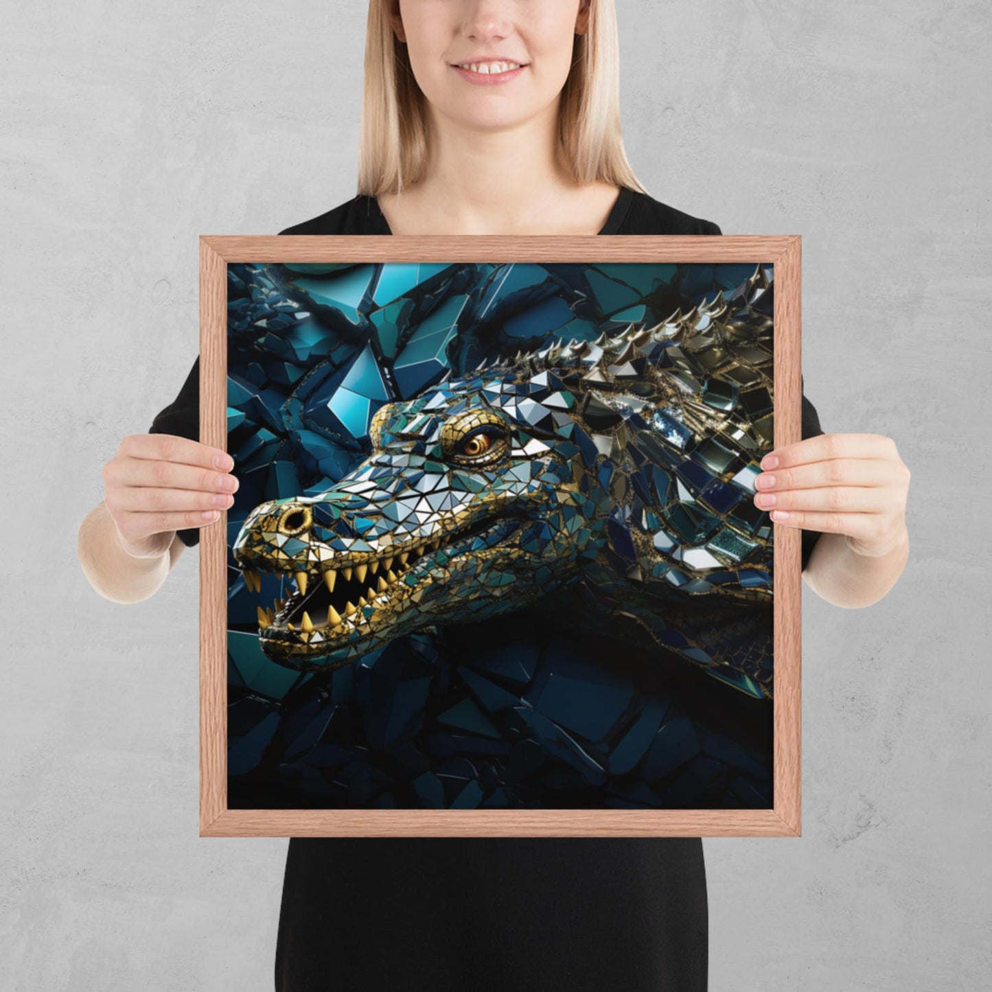 Blue Gold Crocodile Framed Poster