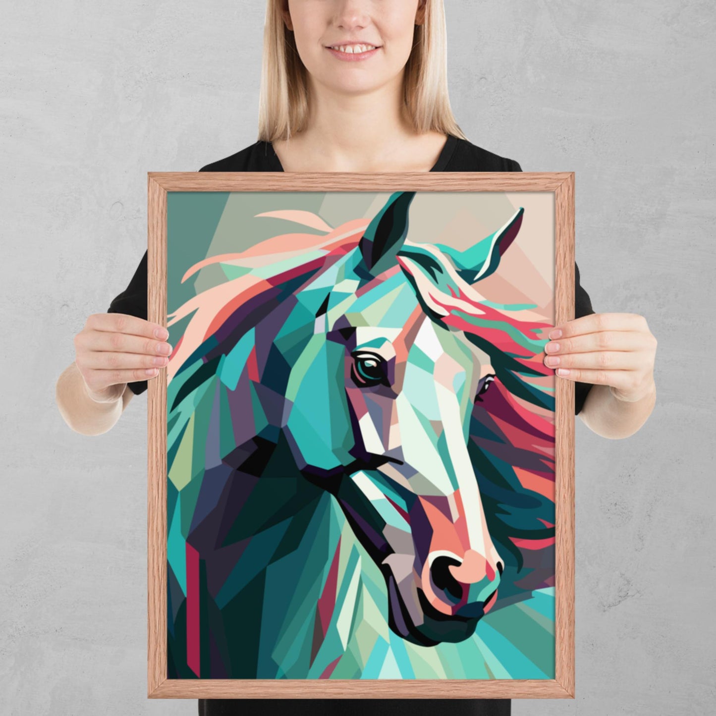 Green and Pink Horse Framed Poster