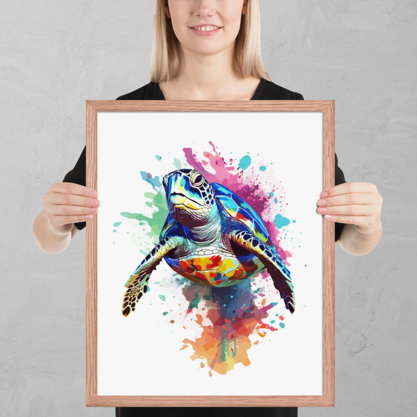 Rainbow Paint Turtle Framed Poster