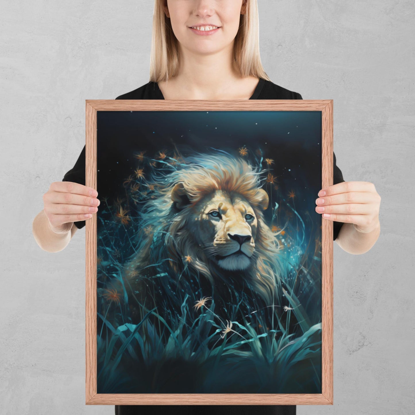 Dark Turquoise Lion Framed Poster