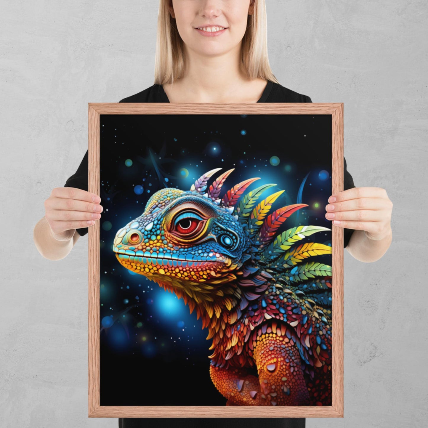 Dot Art Iguana Framed Poster