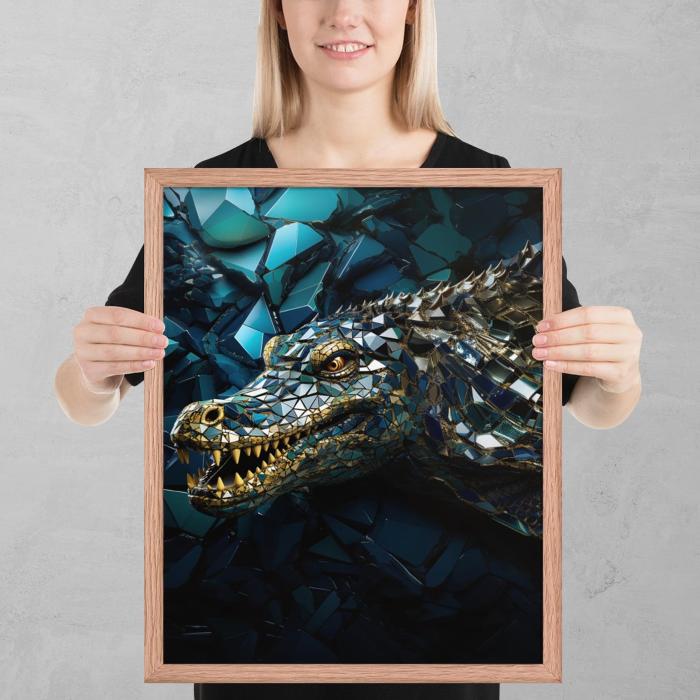 Blue Gold Crocodile Framed Poster