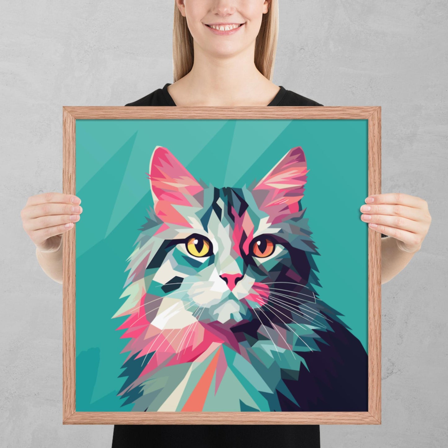 Green and Pink Cat Framed Poster