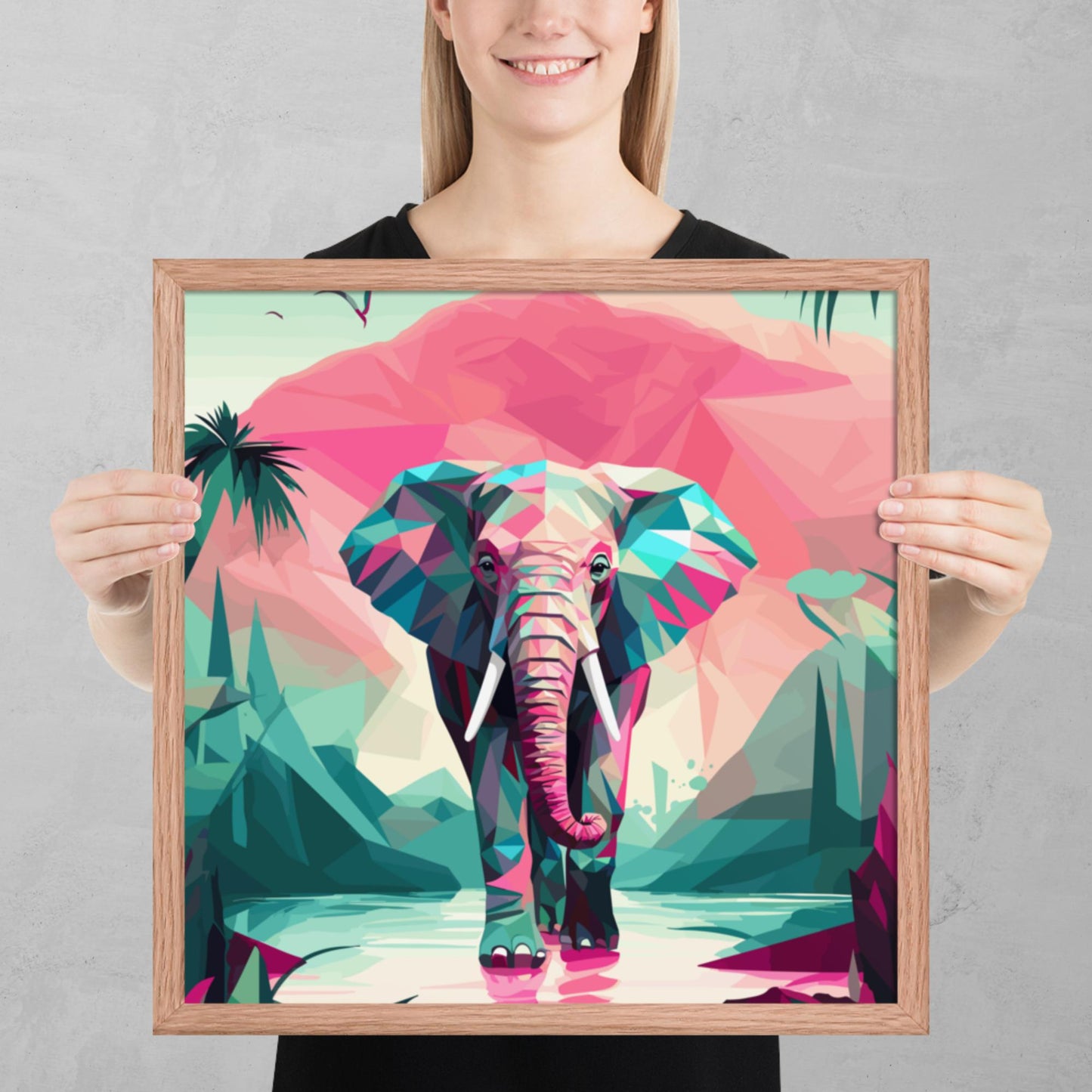 Green and Pink Elephant Framed Poster