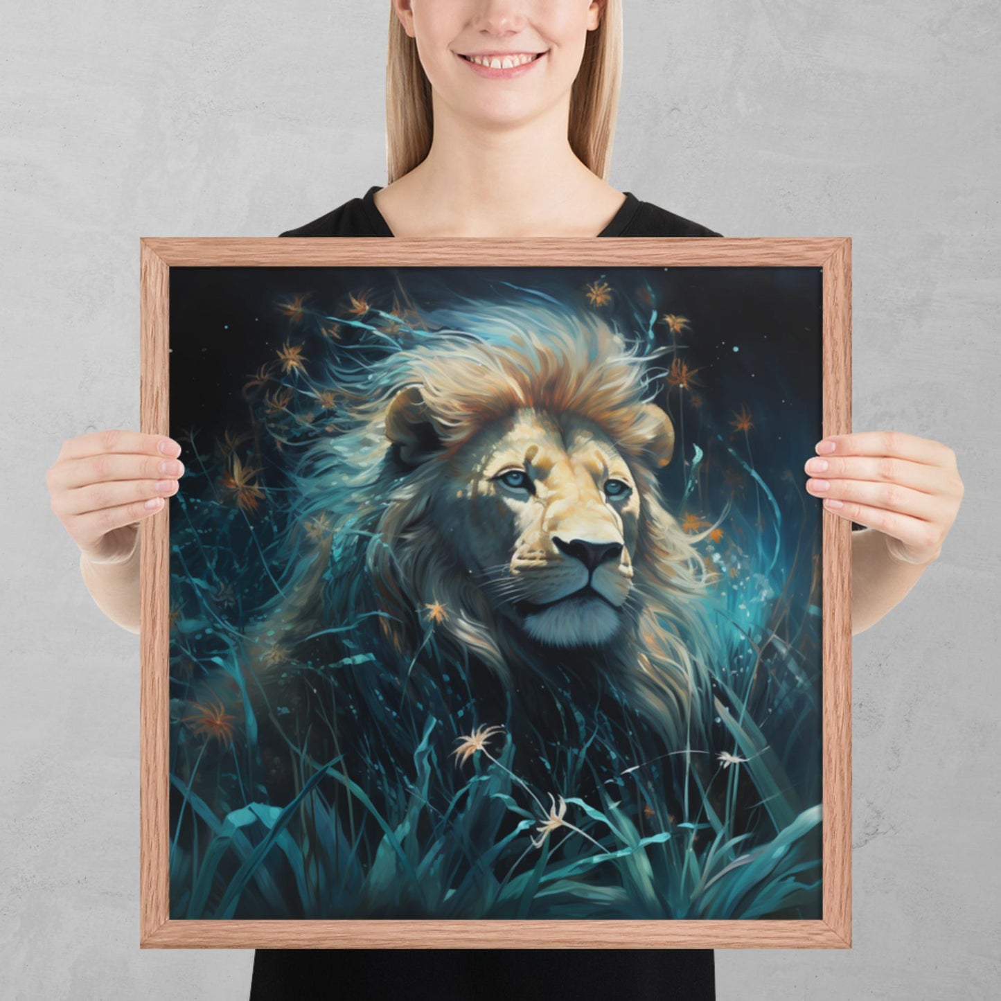 Dark Turquoise Lion Framed Poster