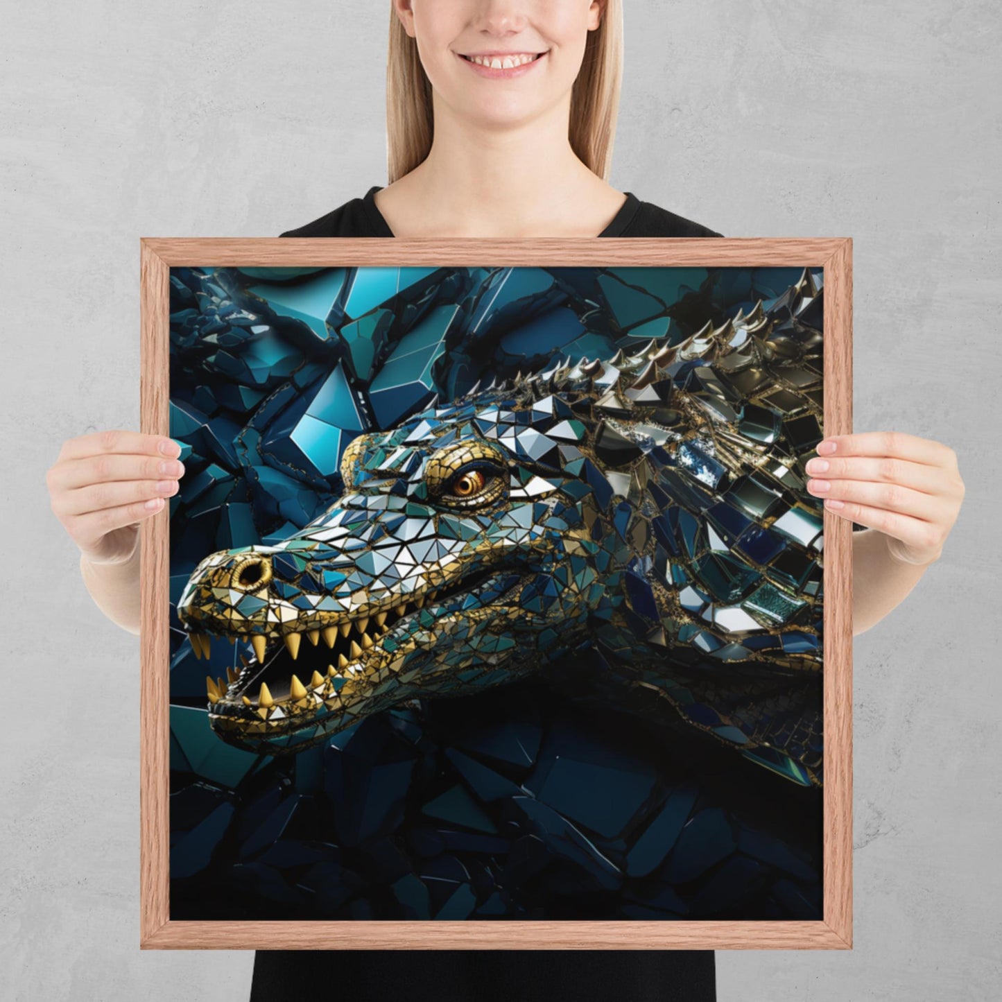 Blue Gold Crocodile Framed Poster