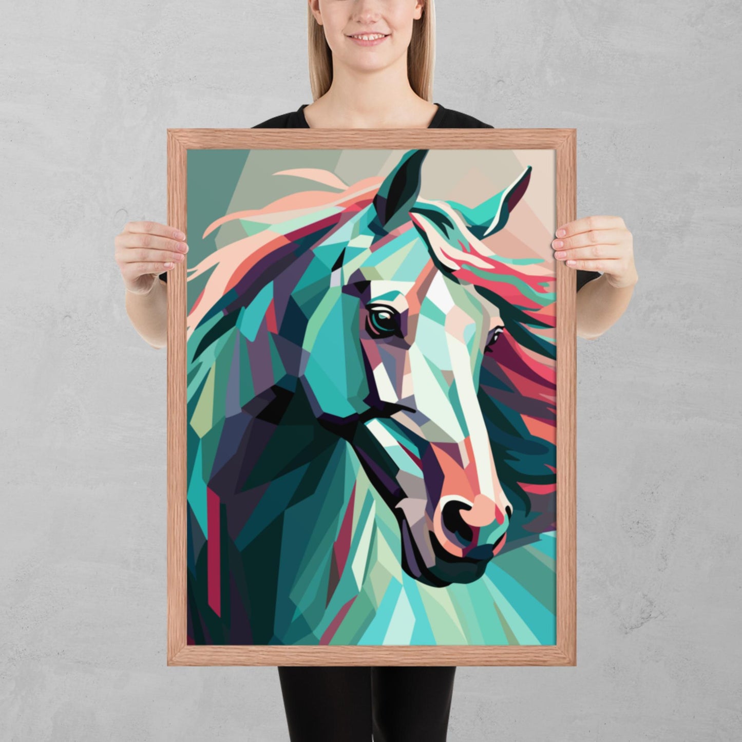 Green and Pink Horse Framed Poster