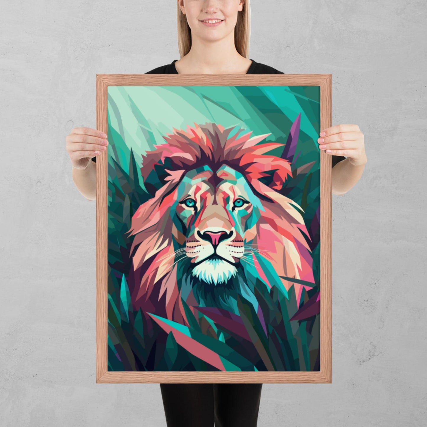 Green and Pink Lion Framed Poster