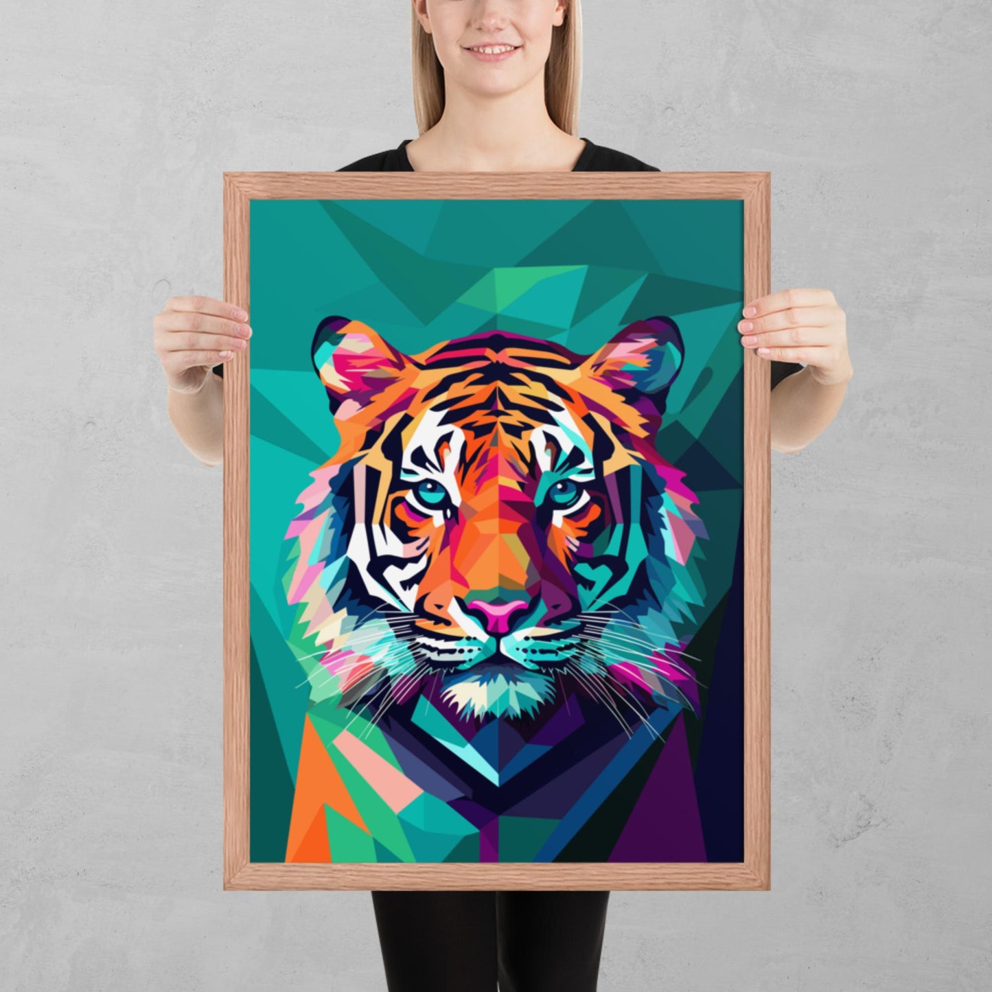 Green and Pink Tiger Framed Poster